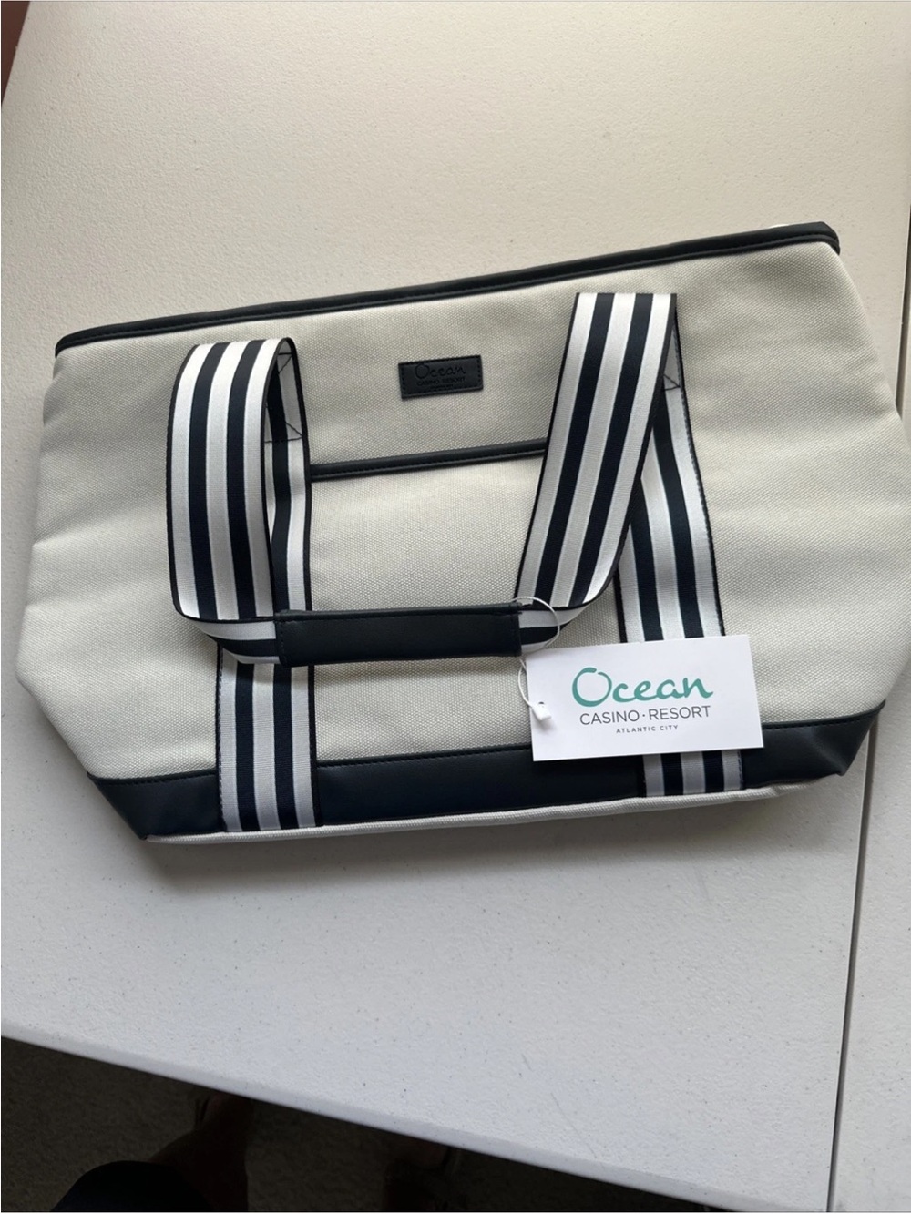 Ocean Casino Resort Striped Canvas Tote - Cream & Navy